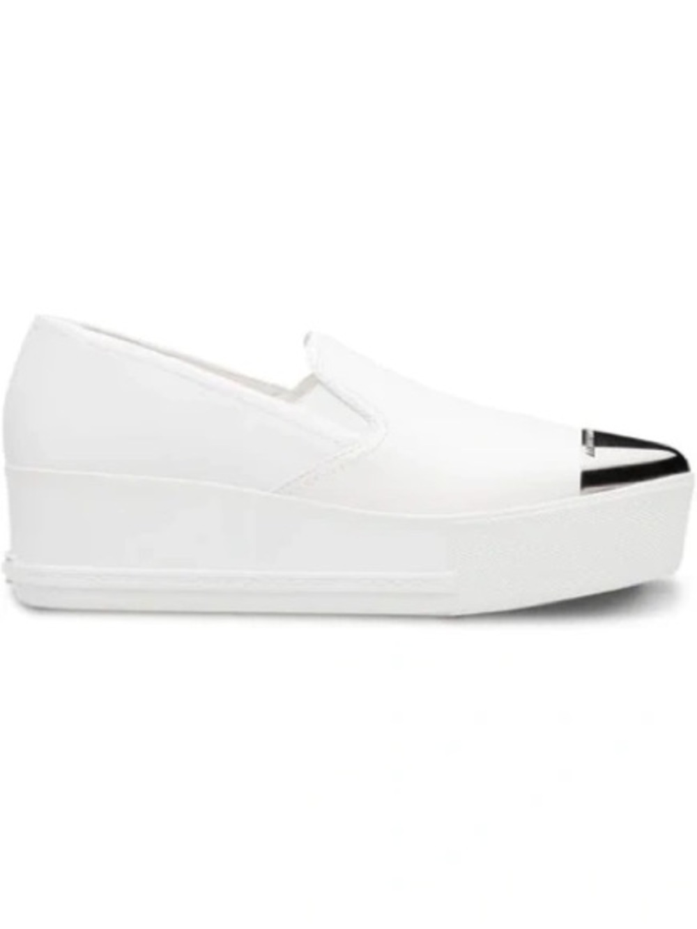 Miu Miu White Metallic Cap-Toe Leather Platform Sneakers Size 37.5